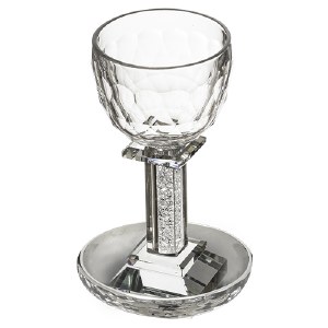 Picture of Crystal Kiddush Cup Set Accented Crushed Glass Stem and Saucer 7"